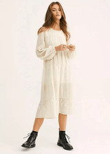 NWT Free People Gemma Cottagecore Lace Midi Dress Size XS Cream Boho Feminine