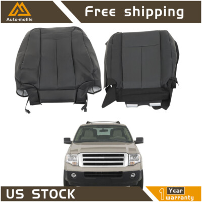2Pcs Seat Cover Driver Bottom & Top Leather Black For Ford Expedition  2007-2014
