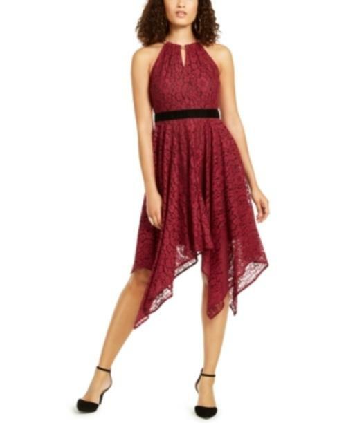 Thalia Sodi Women's Chain-Neck Lace Dress Dark Red Size X-Large
