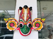 Handmade Wood Wall Hanging Sri Lankan Eagle Cobra Mask 15" Stunning Home Decor