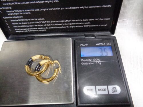 Orecchini a cerchio Estate Jewelry ITALIA oro giallo 14 carati SMALTO BIANCO NERO 7/8" 3,6 g - Foto 4 di 6