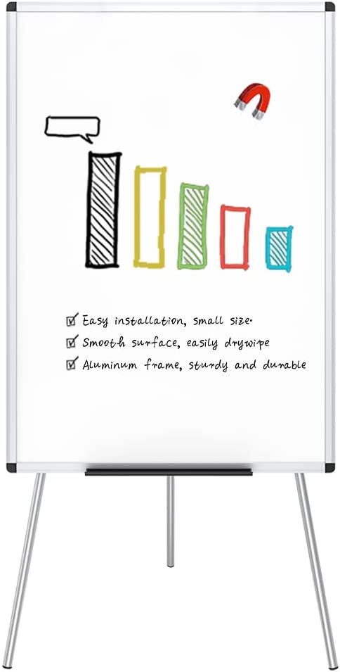 VIZ-PRO Flipchart Easel Whiteboard, Magnetic Portable Dry Wipe Board 90 x 60 cm