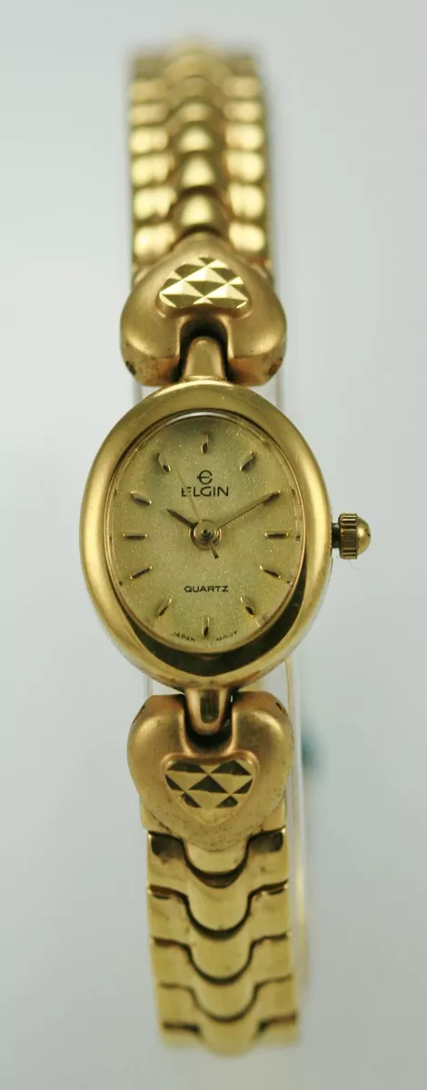 Elgin Watch Womens Gold Stainless Steel Water Resistant Easy Read