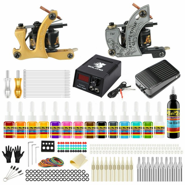 Complete Tattoo Starter Kit Machines Color Inks Power