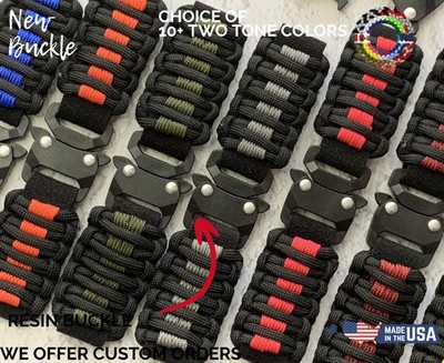 20 22 mm Black Lines Adjustable Paracord Watch Strap Stab-Lock Buckle 10+ Colors