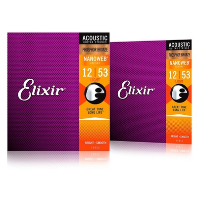 Elixir Phosphor Bronze Acoustic Guitar Strings NANOWEB Light 012.053 2Pack