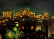 Tableau peinture moderne La Défense 1990 Signé René Le Bastard