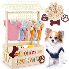 Teenyyou 20 x 13 x 9 Wooden Dog Closet Pet Wardrobe Crate Box with Hanging Rods