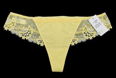 SIMONE PERELE Yellow Floral Embroidered Thong Underwear 4 XL NWT
