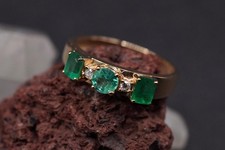 Handmade 18ct Gold Emerald Ring with Natural Diamonds UK Size Q