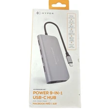 HyperDrive USB-C Hub Adapter Power 9 in 1 USB Hub Dongle 4K Gray - NEW / SEALED