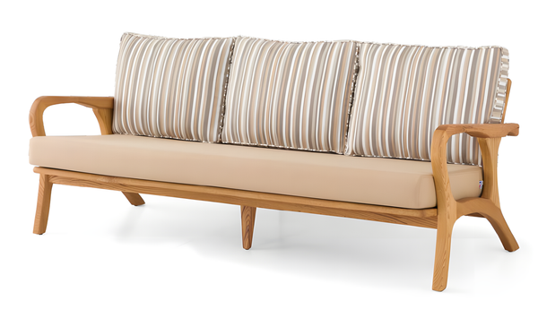 Elegantes Beiges 3-Sitzer Sofa Aus Holz Und Textil-image