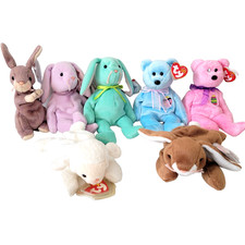 Ty Beanie Baby Lot of 7 Easter Vintage Floppity Hippity Ears Fleece Eggs It New