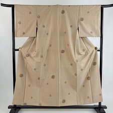 JAPANESE KIMONO FINE PATTERN LIGHT BROWN 155cm 5 ft 1 in PURE SILK FF10359