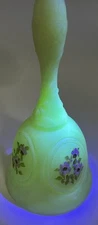 Vintage Hand Painted Fenton Bell Custard Floral Signed Uranium Glows