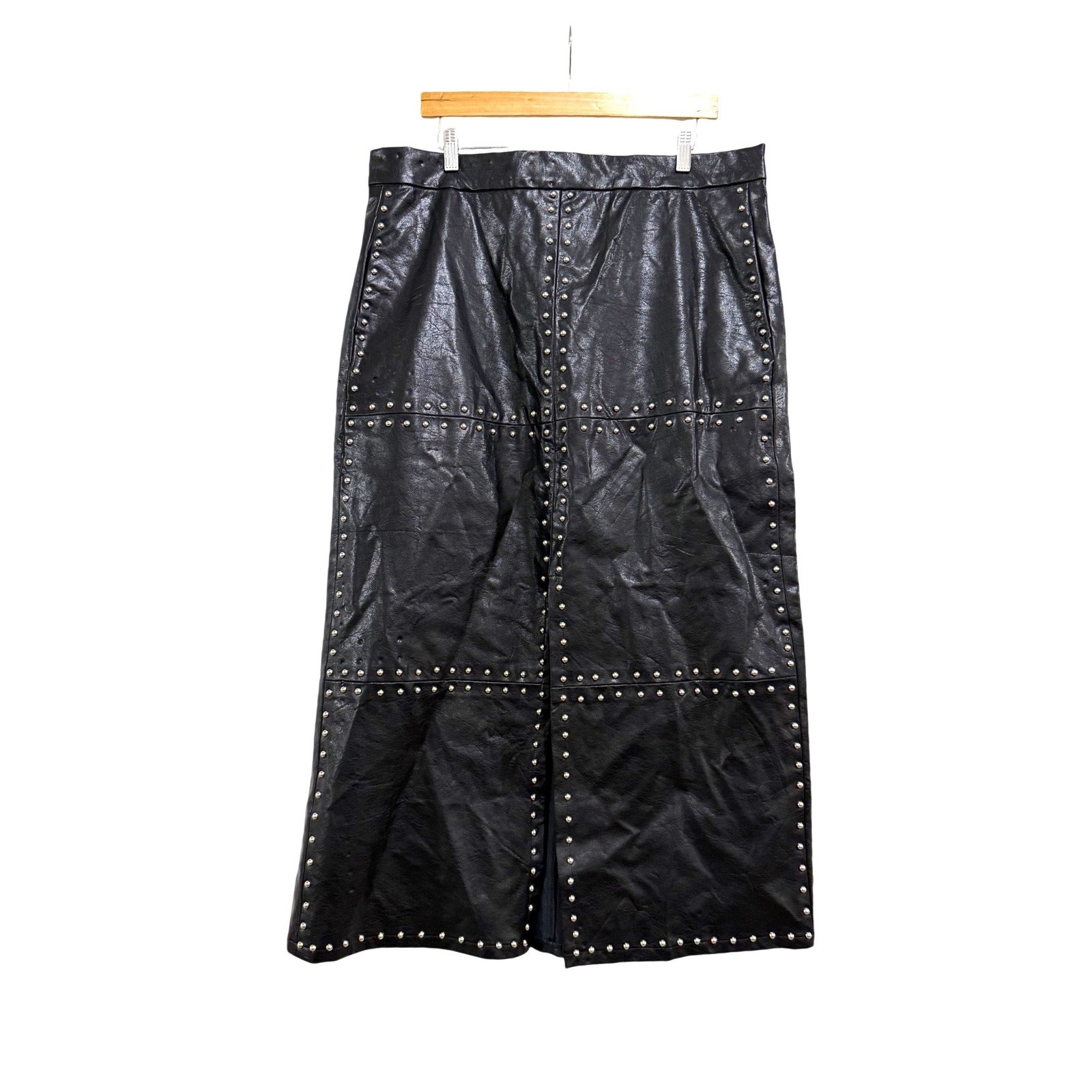 Maxi Falda XPLUSWEAR Mujer XL Negra Imitación Cuero Tachonado Cintura Alta Edgy Nueva