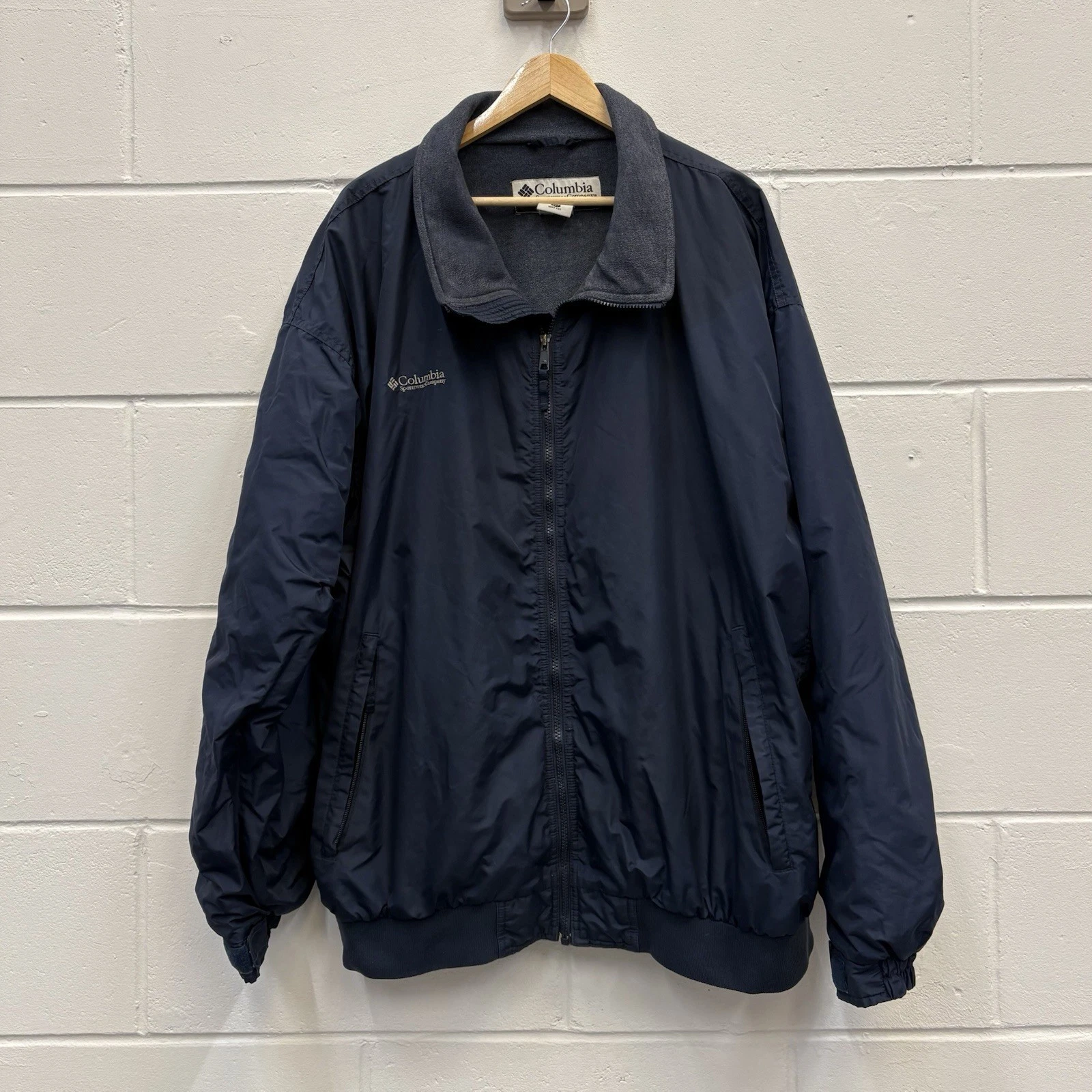 Columbia Sportswear Jacket Navy Fleece Lined 2XT Made in Taiwan