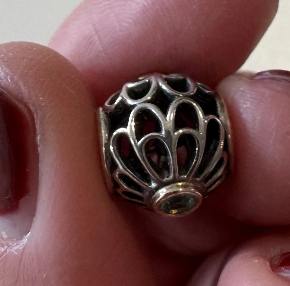 Pandora Charm Anhänger 925 Silber mit türkis-blauen Stein in goldenen Ring - Bild 3 von 4