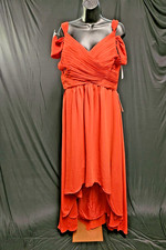 AZAZI LIANNE A-LINE OFF THE SHOULDER CHIFFON GOWN CINNAMON SIZE 14 CORSET BACK