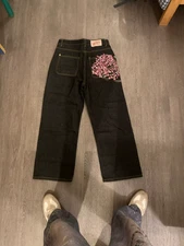 Y2K Baggy jeans Cherry Blossom Selvedge Embroidery Denim Pants
