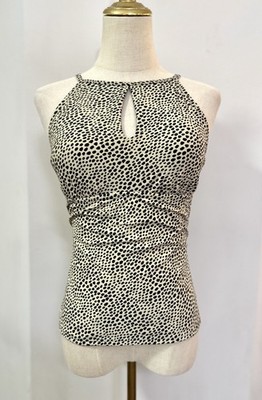 Sz 12 Nude Leopard Spot Tankini Bikini Top Halter Racerback Swim Suit Sporty