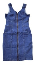 Quiz Denim Bodycon Dress Blue UK 12 EU 40 Midi Sleeveless Zip Front Stretch A8