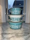 Vintage PYREX Turquoise Amish BUTTERPRINT Casserole Set 473, 474, 475 w/Lids!