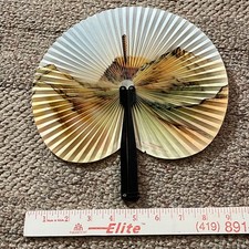 Vintage Metal Paper Hand Fan Fold Up 1950-1960 China Landscape