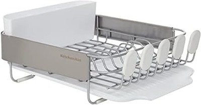 Compact Satin Wire Rust Resistant Expandable Dish Rack W/ Angled Self Draining