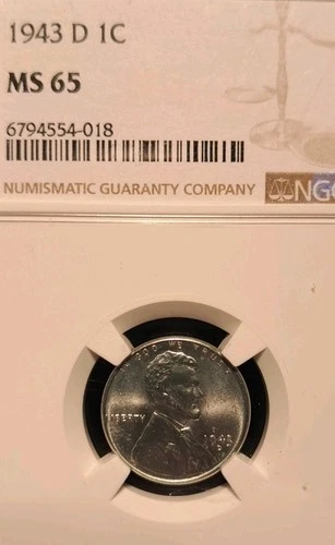 1943 D Lincoln Steel Cent NGC MS 65