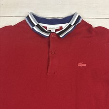 Lacoste Slim Fit Polo Shirt Mens 2XL Red Striped Collar Logo Short Sleeve