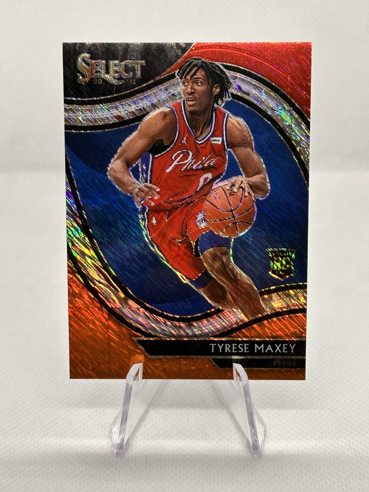 2020-21 Panini Select Tyrese Maxey Red White Orange Shimmer Courtside RC 📈🔥