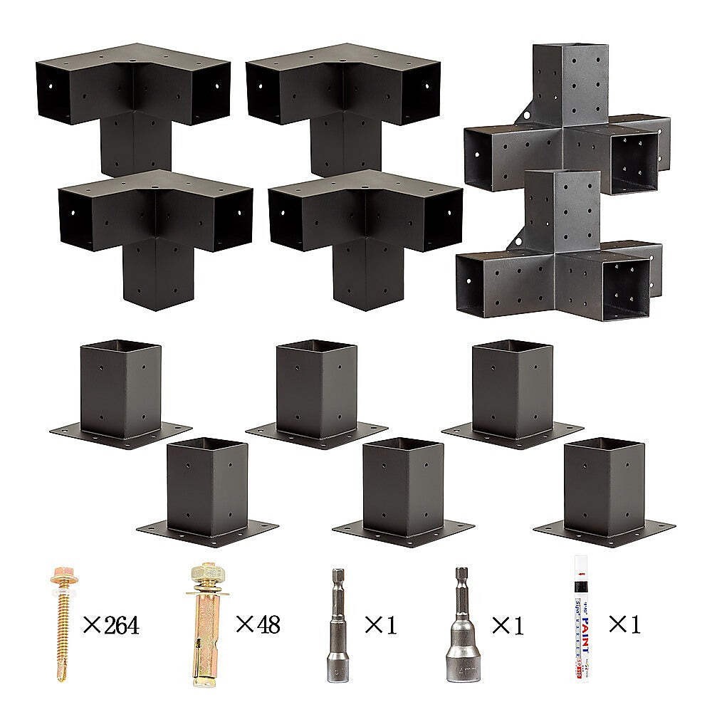 NNEDSZ Roof Pergola Gazebo Shed Matte Black Steel Brackets and Coffee Screens DI