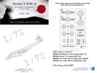 1/72 Gloster Meteor FR.8/9 National Insignias Masking for Airfix kits