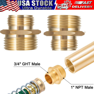3/4'' GHT Male to 1'' NPT Male Brass Adapter Garden Hose to Pipe Connector Fitting