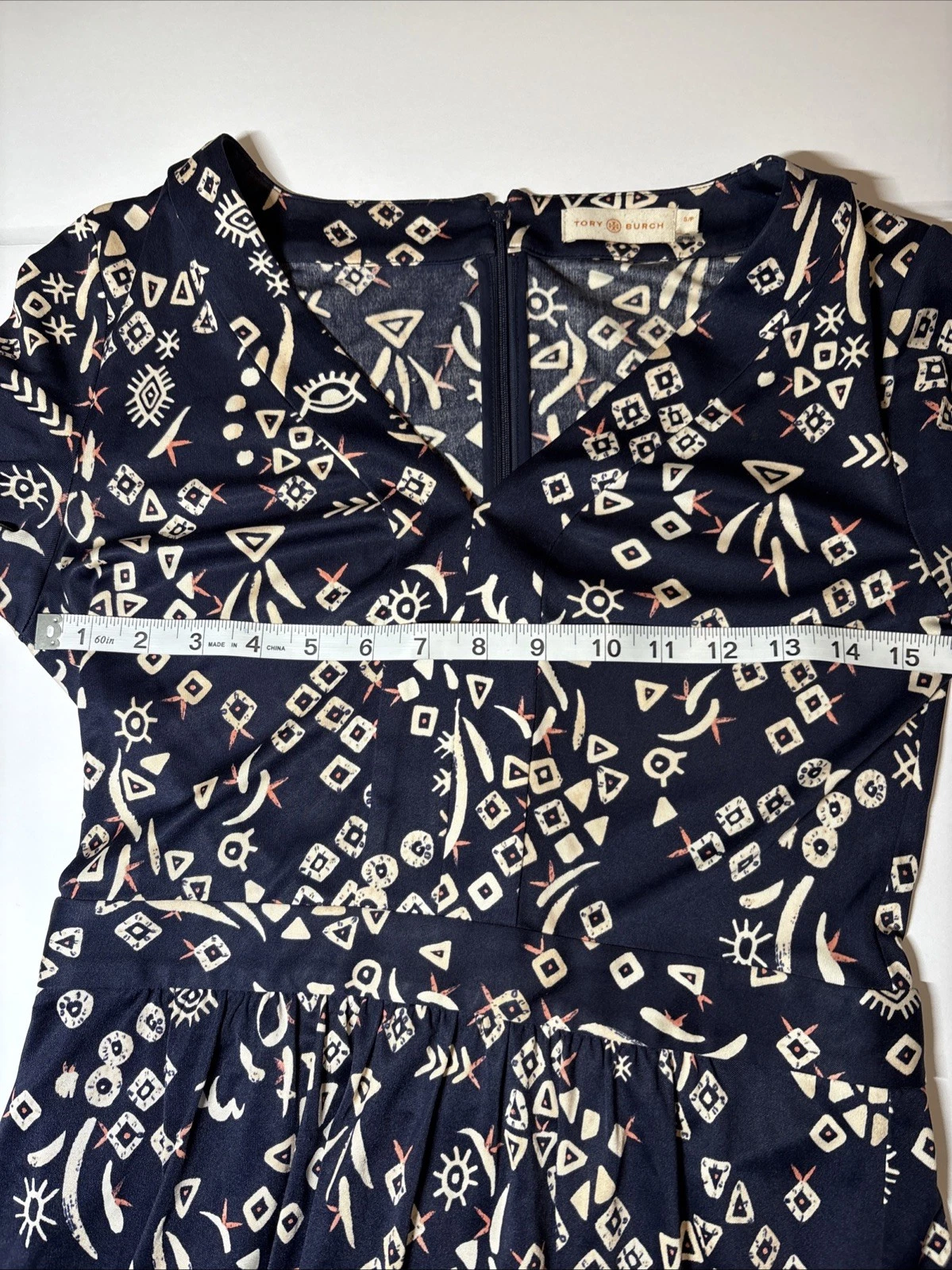 Abito tubino Tory Burch 100% seta blu navy multi stampa taglia S