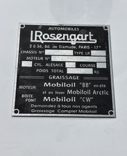 Data Plate Sign Rosengart Oldtimer S72 S84