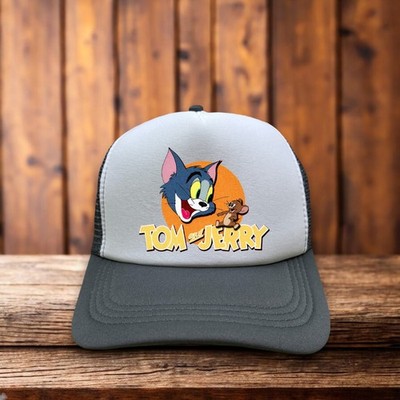 Tom And Jerry Mens Trucker Hat Grey Snapback 1940 Cartoon Vintage Logo Ball Cap