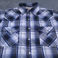Ely Cattleman Medium Shirt Pearl Snap Plaid Western Pockets USA Plains