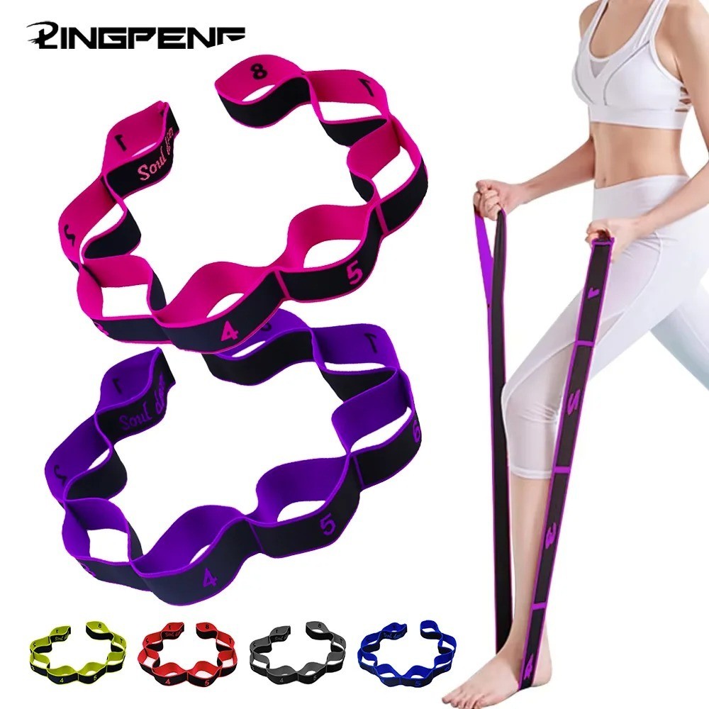 Fitness Resistance Band For Stretching And Yoga, 8 Loops Elastic Exercise Bands