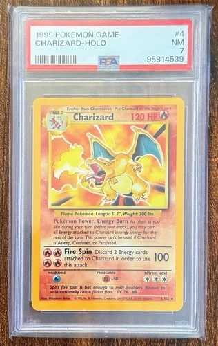 1999 Pokémon TCG Charizard Base Set Unlimited Holo Rare Card 4/102 PSA 7