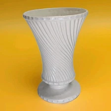 Vintage McCoy Pottery Swirl Vase Ceramic Footed Beaded Base White 1960’s 8.5"