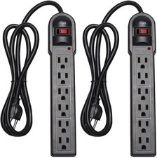6-Outlet Surge Protector Power Strip 2-Pack, 900 Joules, 4-Foot Extension Cord,