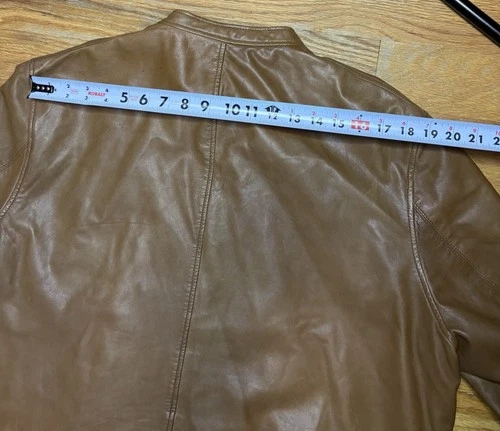TASSO ELBA Mens Brown Soft Leather Cafe Racer Motorcycle Full Zip Jacket Sz XL image 8