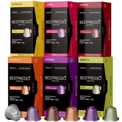 Bestpresso Coffee for Nespresso Machine 120 pods Espresso  - 6 Variety Flavors