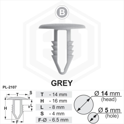 50 Grey Plastic Fir Tree Trim Clips – 6mm Hole 18mm Head Push-In Buttons For Car/Van