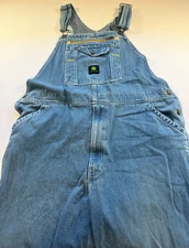 John Deere Mens 42 x 30 Denim Jean Bib Overalls Carpenter Loop Work Cotton 2093