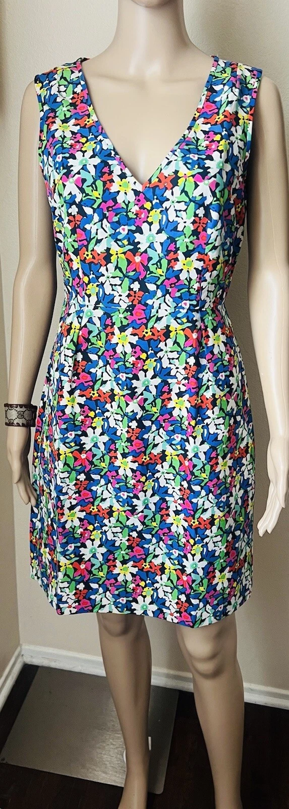 KATE SPADE tubino linea A seta stampa floreale mini abito scollo a V senza maniche 6 PICCOLO