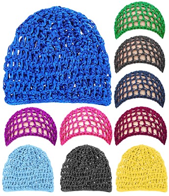 Mesh Crochet Hair Net Rayon Knit Snood Hat Thick Short Women Kufi Hair Snoods