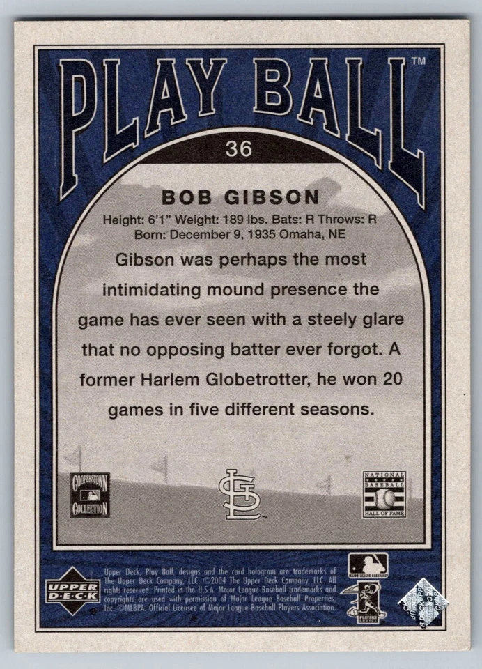 2004 Upper Deck Play Ball #36 Bob Gibson Blue - Image 2 of 2